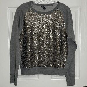 VINCE Gray Sequin Front Cotton Sweatshirt Top | size small